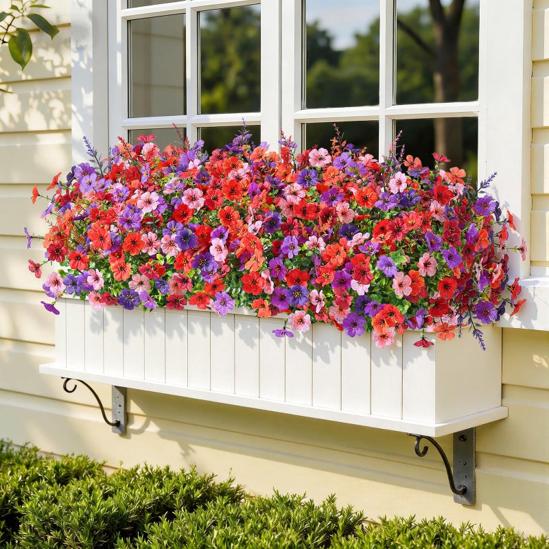 SHareconn 24 Bundles Artificial Flowers for Outdoors Decoration, Faux Plants Fake Silk Colorful Daisy Eucalyptus Lavender, UV Resistant for Outside Home Porch Indoor Spring Decor, 6 Colors incl. Brown - Image 4