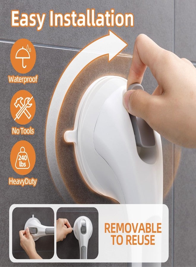 DUORAN Shower Handle 2 Pack, 17 Inch Grab Bars for Bathtubs and Showers, Strong Suction Cup Safety Handrails for Seniors, Elderly, Injury Recovery, No Drilling Waterproof Bathroom Grip, Grey - Image 3