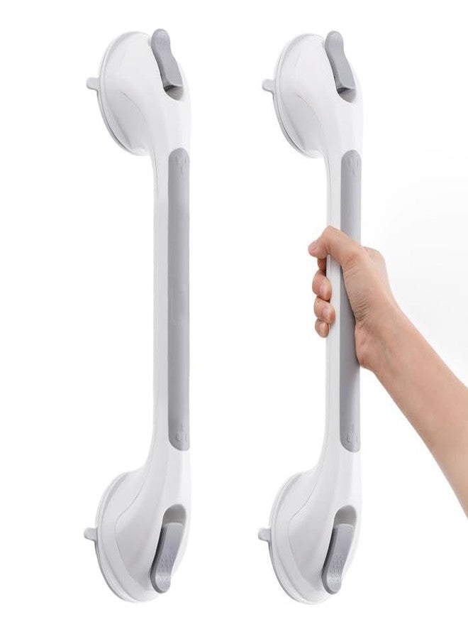 DUORAN Shower Handle 2 Pack, 17 Inch Grab Bars for Bathtubs and Showers, Strong Suction Cup Safety Handrails for Seniors, Elderly, Injury Recovery, No Drilling Waterproof Bathroom Grip, Grey - Image 1