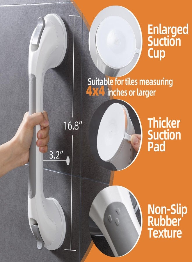 DUORAN Shower Handle 2 Pack, 17 Inch Grab Bars for Bathtubs and Showers, Strong Suction Cup Safety Handrails for Seniors, Elderly, Injury Recovery, No Drilling Waterproof Bathroom Grip, Grey - Image 4