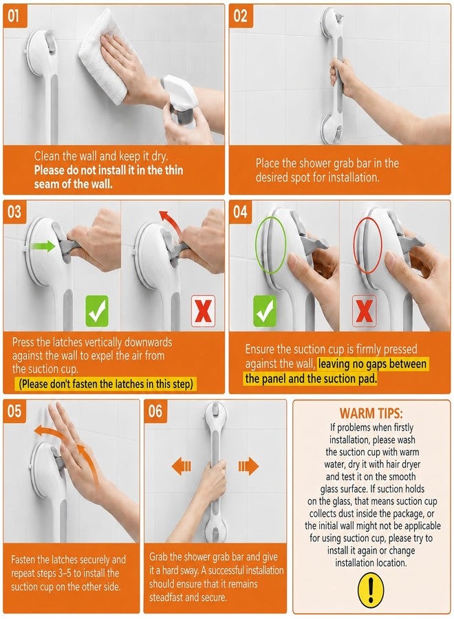 DUORAN Shower Handle 2 Pack, 17 Inch Grab Bars for Bathtubs and Showers, Strong Suction Cup Safety Handrails for Seniors, Elderly, Injury Recovery, No Drilling Waterproof Bathroom Grip, Grey - Image 2