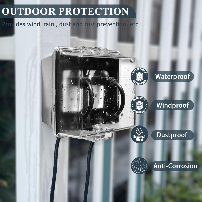 PILISPARK 2-Gang Universal Weatherproof Electrical Outlet Cover with Lock,Baby Proof Outlet Lock Box,Fits Most 2.6 "H x 2.56 "W or Smaller Plugs,Clear Outlet Waterproof Cover Box for Outdoor In-Use - Image 3