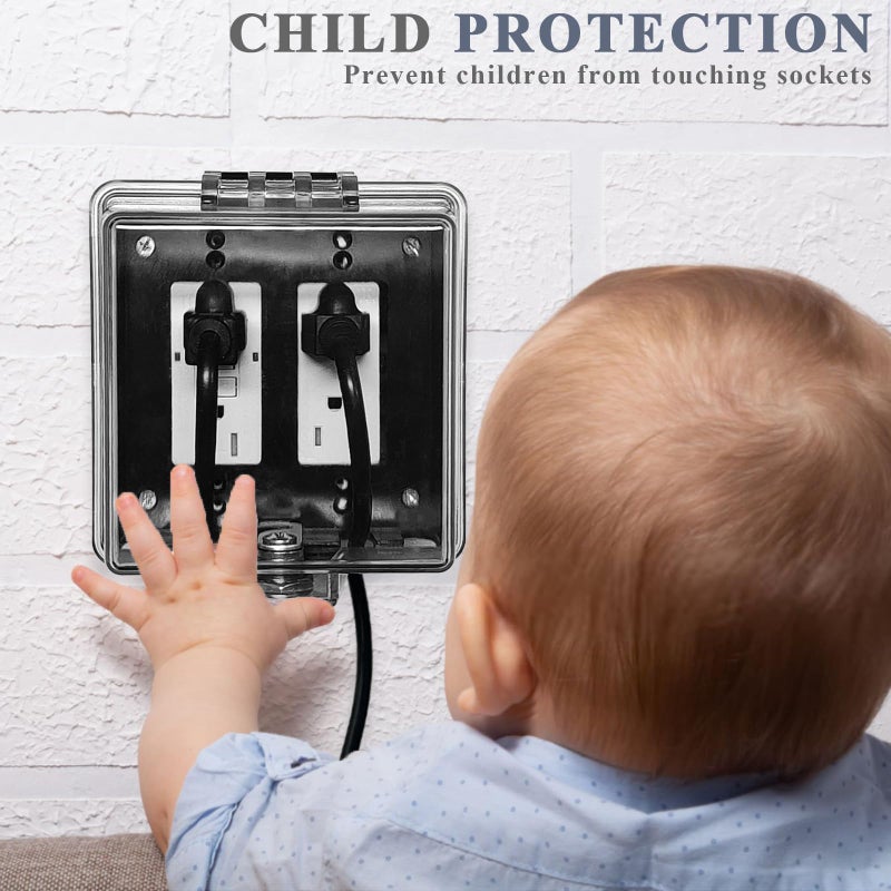 PILISPARK 2-Gang Universal Weatherproof Electrical Outlet Cover with Lock,Baby Proof Outlet Lock Box,Fits Most 2.6 "H x 2.56 "W or Smaller Plugs,Clear Outlet Waterproof Cover Box for Outdoor In-Use - Image 2