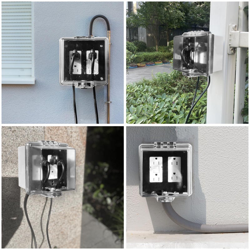 PILISPARK 2-Gang Universal Weatherproof Electrical Outlet Cover with Lock,Baby Proof Outlet Lock Box,Fits Most 2.6 "H x 2.56 "W or Smaller Plugs,Clear Outlet Waterproof Cover Box for Outdoor In-Use - Image 5
