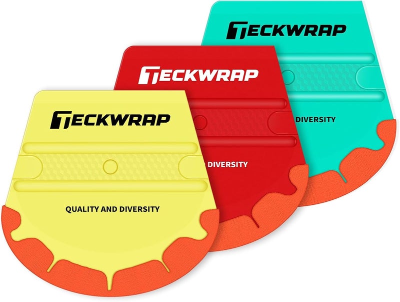 TECKWRAP Felt Squeegee for Vinyl Wrap, Pro Car Wrap Tool Kit with 3 Hardness Levels (Soft/Medium/Hard),Fan-Shape, Premium Felt Edge (Yellow 40A / Green 50A / Red 60A) - Image 1