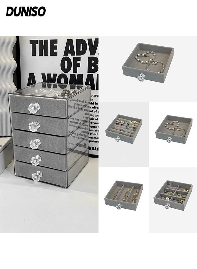 DUNISO Jewelry Box,5 Layers Jewelry Organizer,Portable Jewellery Holder,Jewelry Tray Storage Case,Durable and Sturdy, Dustproof，for Necklaces, Rings, Earrings, Bracelets，13*13*18.8cm ﻿ - Image 1