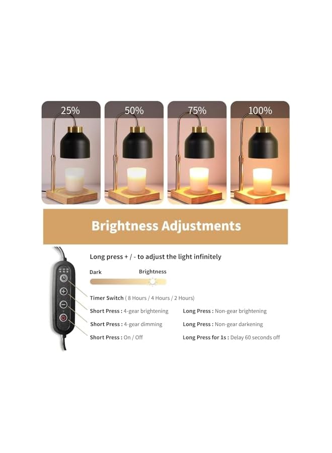 The Bros Candle Warmer Lamp, Dimmable Candle Wax Warmer with 2 Bulbs, Adjustable Height Electric Candle Warmer for Small and Large Jar Candles, Candle Melter Lamp for Home Decor (Black) - Image 5