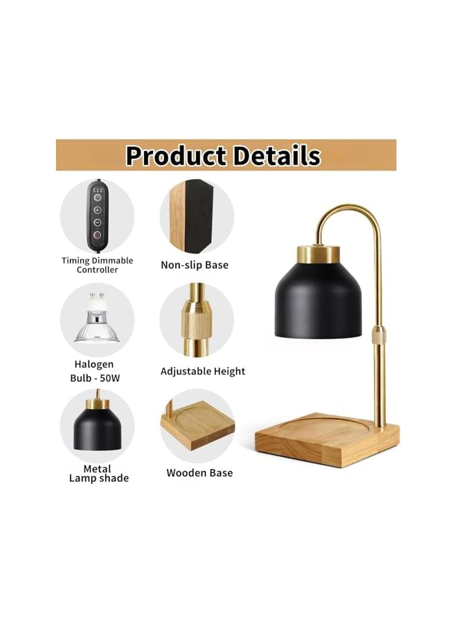 The Bros Candle Warmer Lamp, Dimmable Candle Wax Warmer with 2 Bulbs, Adjustable Height Electric Candle Warmer for Small and Large Jar Candles, Candle Melter Lamp for Home Decor (Black) - Image 4