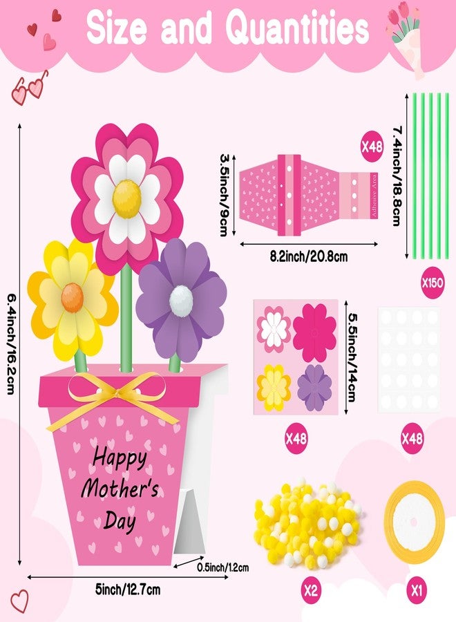 BeYumi Flower Pot Craft Kit - 24Pcs Mother's Day Pink Flower Pot Craft for Kids Make Your Own 3D Teacher Appreciation Week Bouquet Thankful Love Gift DIY Set Home School Classroom Fun Activities - Image 2