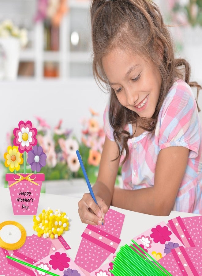 BeYumi Flower Pot Craft Kit - 24Pcs Mother's Day Pink Flower Pot Craft for Kids Make Your Own 3D Teacher Appreciation Week Bouquet Thankful Love Gift DIY Set Home School Classroom Fun Activities - Image 5