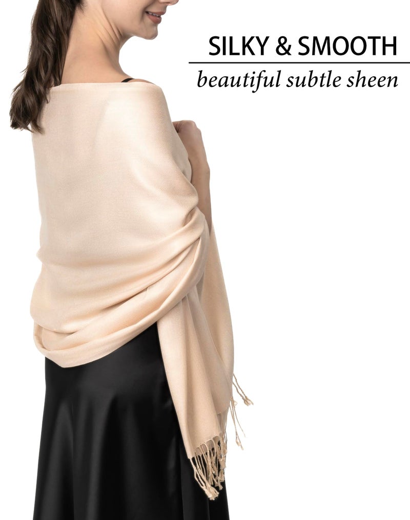 Achillea Soft Silky Pashmina Scarf for Women â€“ Shawl Wrap for Evening Dresses, Bridesmaids, Weddings & Everyday Wear (Cream/Beige) - Image 5