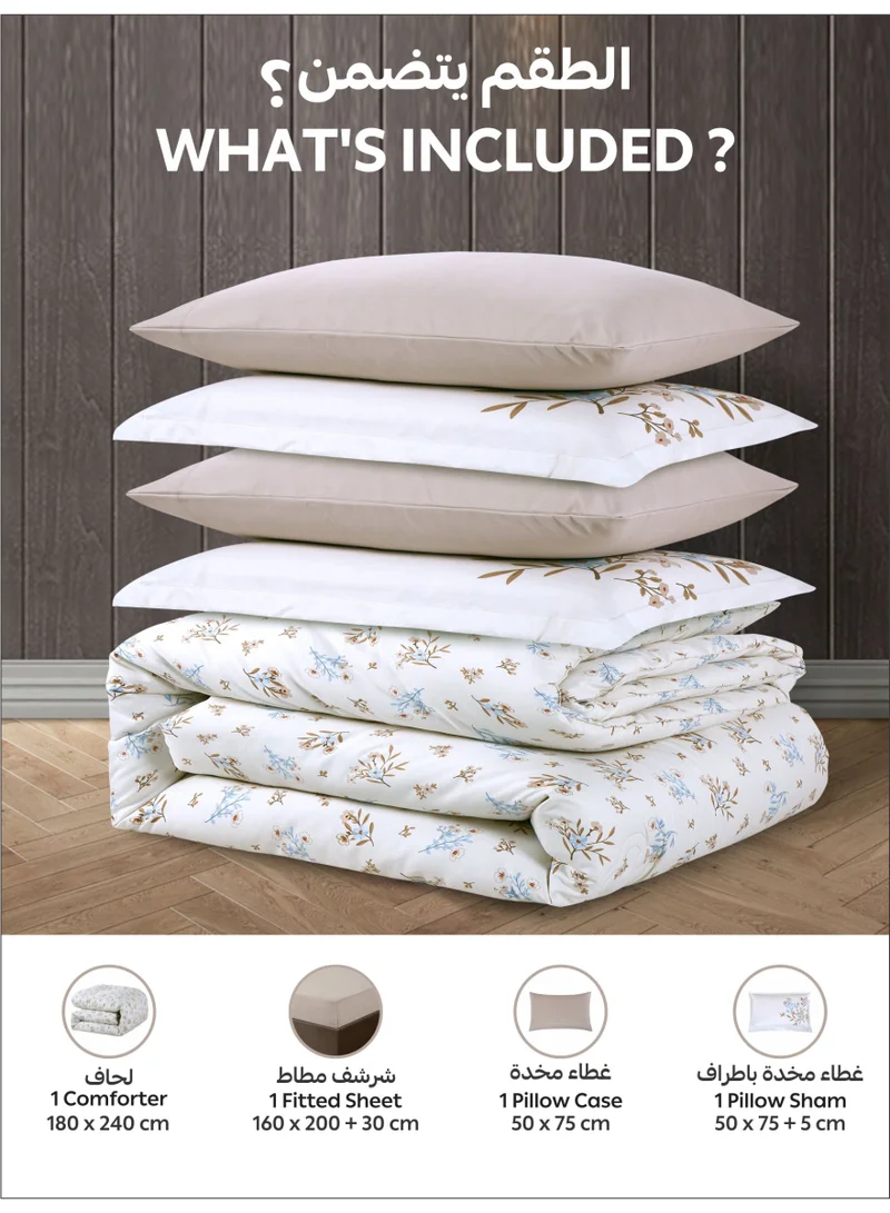 Donetella Bedding Comforter Set Queen Size, 4-Pcs Bed Set Fits 160x200 Cms -Printed Bedding Set-All Season- Brushed Microfiber (طقم مفرش سرير فندقي)