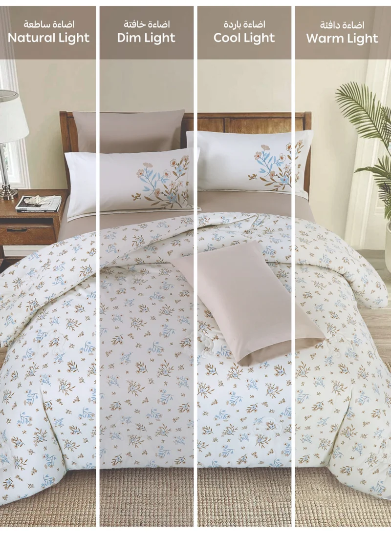 Donetella Bedding Comforter Set Queen Size, 4-Pcs Bed Set Fits 160x200 Cms -Printed Bedding Set-All Season- Brushed Microfiber (طقم مفرش سرير فندقي)