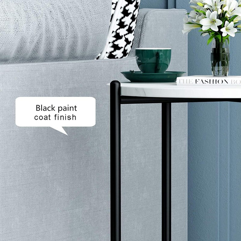 Priti White Black Side Table Marble Nightstand for Living Room or Bedroom Modern Accent Table with Black Metal Frame - Image 3
