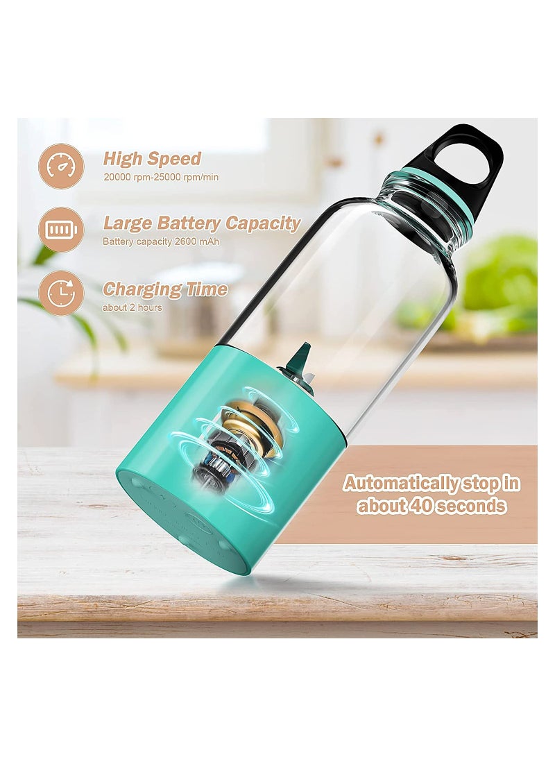 خلاط محمول قابل لإعادة الشحن عبر USB، 17.6 أونصة خلاط فواكه عالي السرعة بأربعة شفرات، عصارة صغيرة للسموذي والمشروبات، مثالي للسفر والأنشطة الخارجية، بطارية 2600 مللي أمبير - Image 4