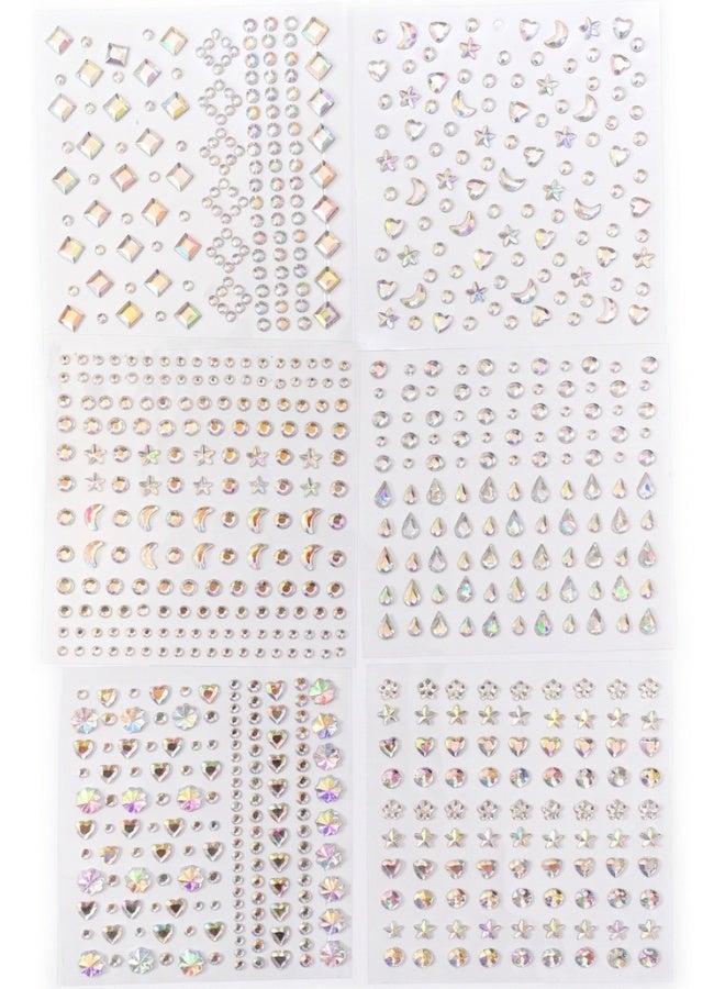 Holographic AB Face & Body Gems Set, 6 Sheets Multi-Shape Adhesive Rhinestones for Makeup, Nail Art & DIY Crafts, Iridescent Crystal Stickers - Image 1