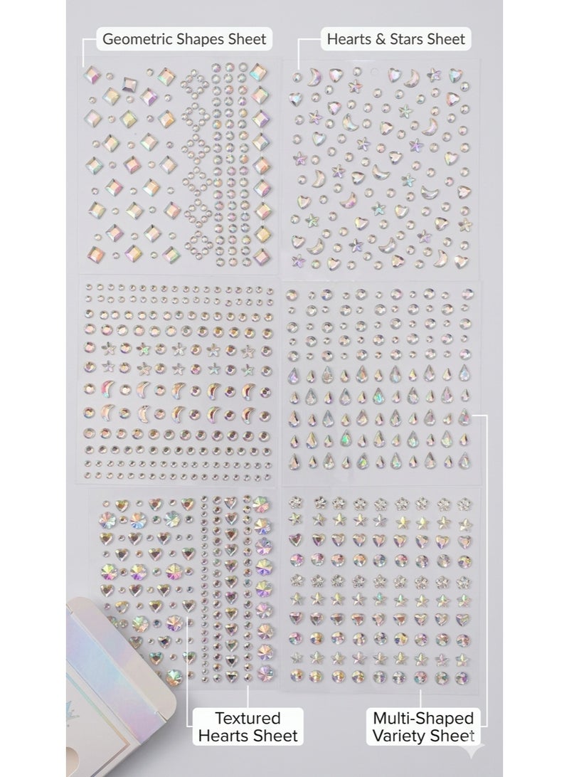 Holographic AB Face & Body Gems Set, 6 Sheets Multi-Shape Adhesive Rhinestones for Makeup, Nail Art & DIY Crafts, Iridescent Crystal Stickers - Image 4