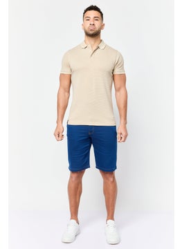 Threadbare Men Regular Fit Stripe Short Sleeve Polo Shirt, Taupe  - Image 2