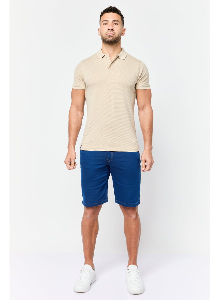 Threadbare Men Regular Fit Stripe Short Sleeve Polo Shirt, Taupe  - Image 2
