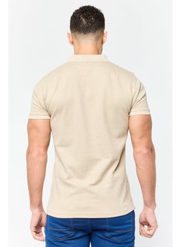 Threadbare Men Regular Fit Stripe Short Sleeve Polo Shirt, Taupe  - Image 3