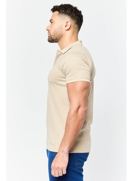 Threadbare Men Regular Fit Stripe Short Sleeve Polo Shirt, Taupe  - Image 4