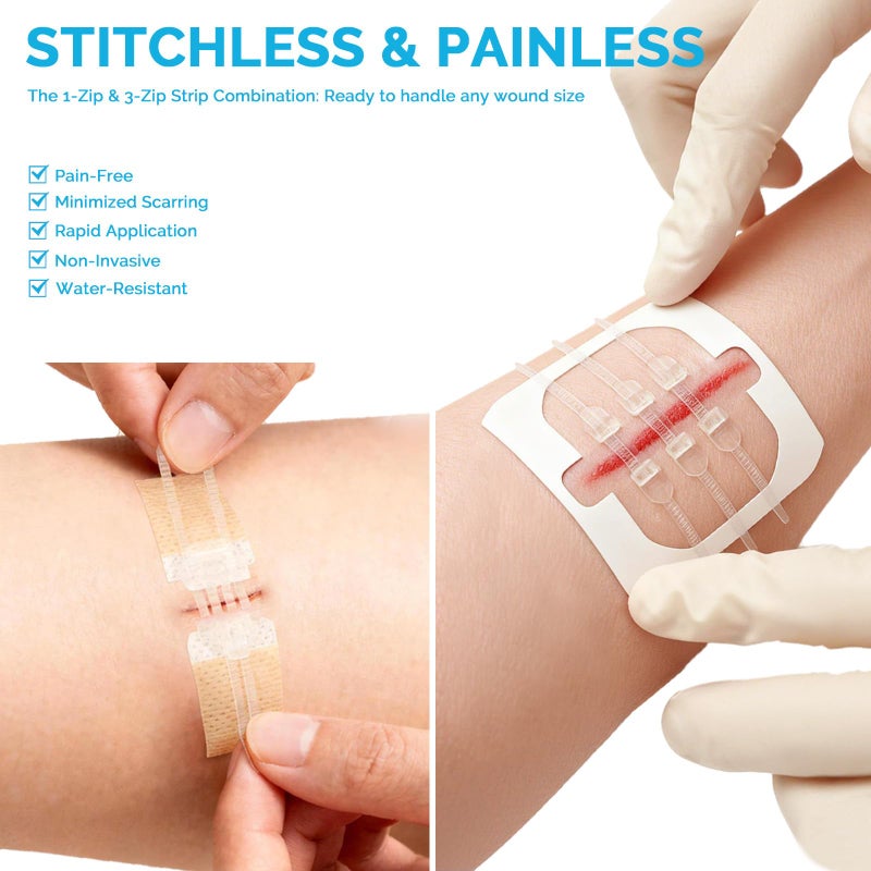 Greetmed Emergency Wound Closure Strips - 16 Pack Laceration Closure Kit with 2 Types Zip Stitch Butterfly Bandage Sutures Kit - Painless, Stitchless Wound Repair for First Aid, Hiking, Camping & Home - Image 3
