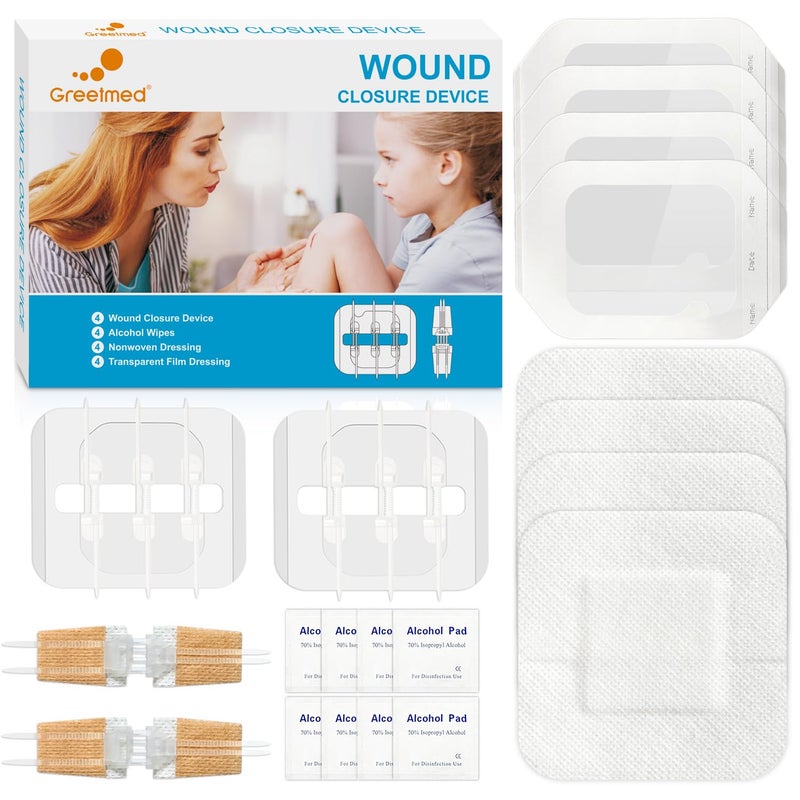Greetmed Emergency Wound Closure Strips - 16 Pack Laceration Closure Kit with 2 Types Zip Stitch Butterfly Bandage Sutures Kit - Painless, Stitchless Wound Repair for First Aid, Hiking, Camping & Home - Image 1