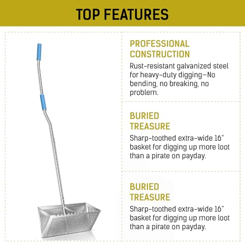 LOSTRONAUT Sand Flea Rake Pro, 52" Heavy Duty Beach Rake with Large 16" Basket, Sand Crab Catcher with Non-Slip Comfy Ergonomic Handle for Collecting Fleas, Shark Teeth, and Seashells - Beach Sifter - Image 4
