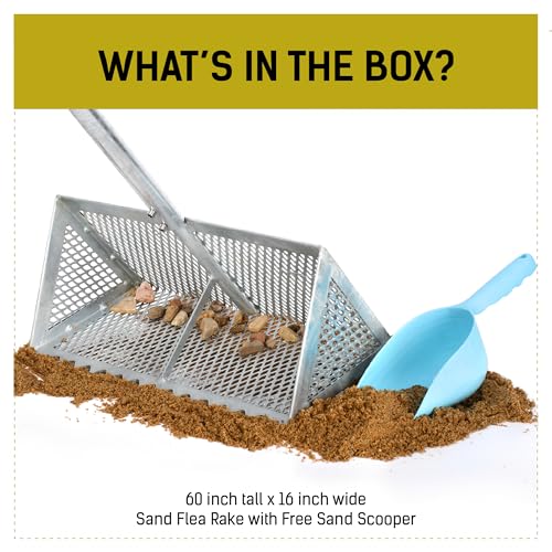 LOSTRONAUT Sand Flea Rake Pro, 52" Heavy Duty Beach Rake with Large 16" Basket, Sand Crab Catcher with Non-Slip Comfy Ergonomic Handle for Collecting Fleas, Shark Teeth, and Seashells - Beach Sifter - Image 3