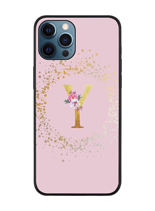 Stylizedd Rugged Black edge case for Apple iPhone 12 Pro Max Slim fit Soft Case Flexible Rubber Edges TPU Gel Thin Cover - Custom Monogram Initial Letter Floral Pattern Alphabet - Y (Pink) - Image 1