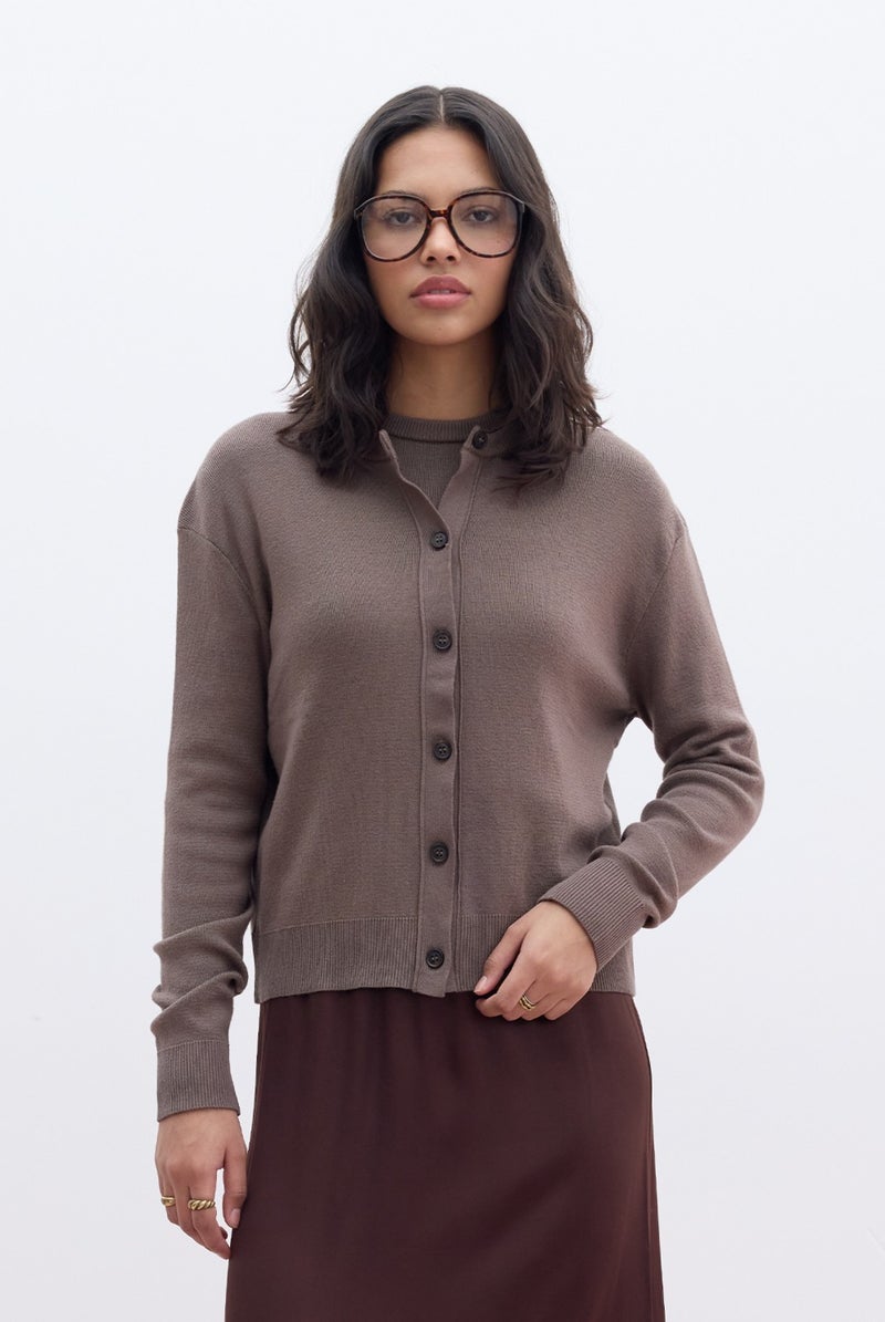 Manuka Soft Texture Knitted Cardigan Mink  - Image 1