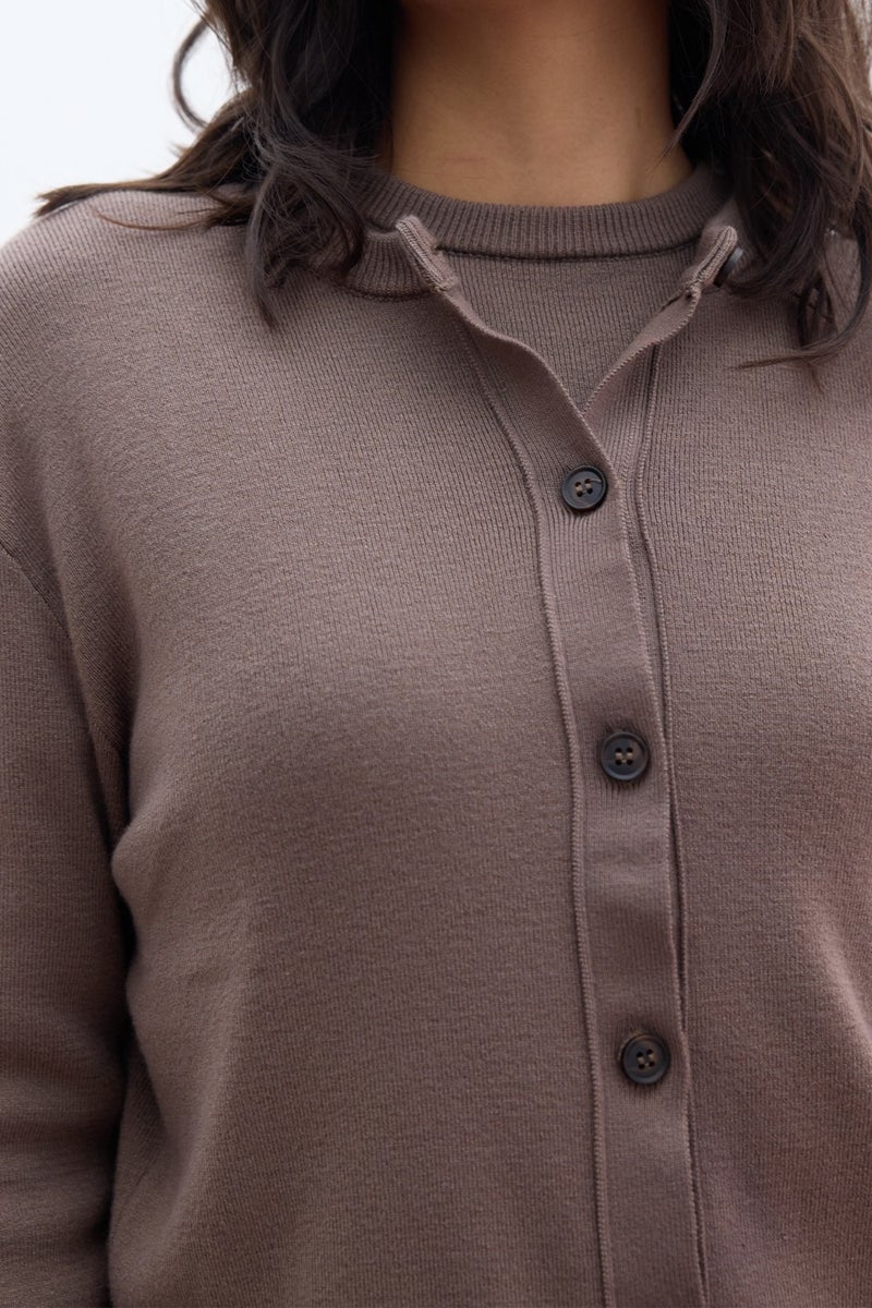 Manuka Soft Texture Knitted Cardigan Mink  - Image 4