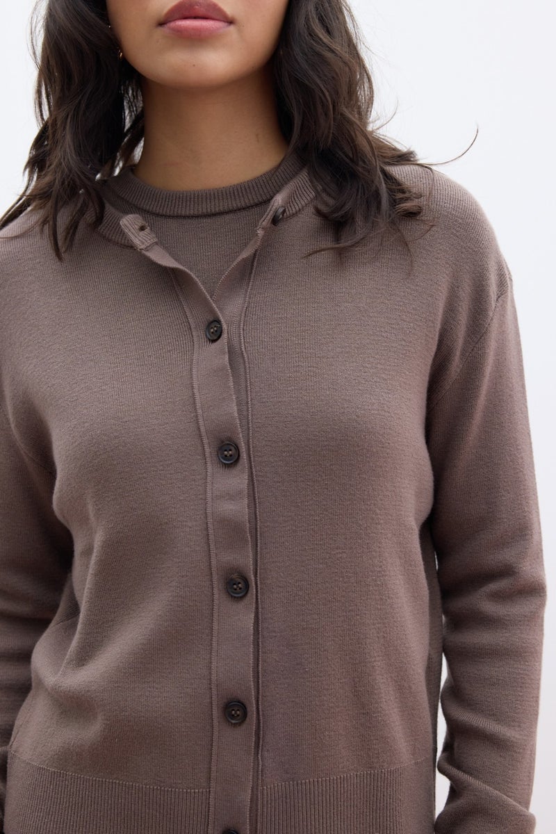 Manuka Soft Texture Knitted Cardigan Mink  - Image 3