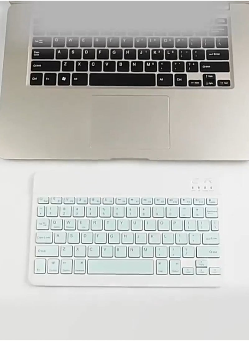 Generic A Wireless Keyboard For Mobile Phones Tablets And Laptops Its Features Are A Rechargeable Keyboard Pairing Is Via Bluetooth Connection And The Working Distance Between The Computer And The Keyboard Is Up To 10 Meters The Keyboard Buttons Have English Letters Only And If You Want To Add Letters In Another Language You Can Buy Stickers The Letters Of The Language You Want And Paste Them On The Keyboard Buttons (Not Included With The Keyboard Stickers for Arabic Russian Korean Or Other Letters Are Sold Separately) The Color Of The Keyboard Is Light Pistachio Green And Its Size Is 25*15 CM  - Image 2