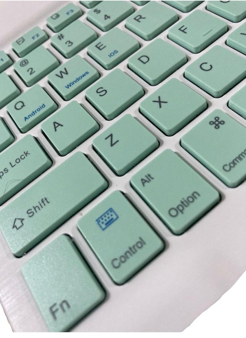 Generic A Wireless Keyboard For Mobile Phones Tablets And Laptops Its Features Are A Rechargeable Keyboard Pairing Is Via Bluetooth Connection And The Working Distance Between The Computer And The Keyboard Is Up To 10 Meters The Keyboard Buttons Have English Letters Only And If You Want To Add Letters In Another Language You Can Buy Stickers The Letters Of The Language You Want And Paste Them On The Keyboard Buttons (Not Included With The Keyboard Stickers for Arabic Russian Korean Or Other Letters Are Sold Separately) The Color Of The Keyboard Is Light Pistachio Green And Its Size Is 25*15 CM  - Image 3