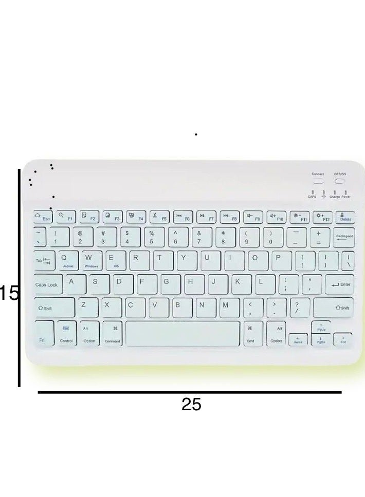 A Wireless Keyboard For Mobile Phones Tablets And Laptops Its Features Are A Rechargeable Keyboard Pairing Is Via Bluetooth Connection And The Working Distance Between The Computer And The Keyboard Is Up To 10 Meters The Keyboard Buttons Have English Letters Only And If You Want To Add Letters In Another Language You Can Buy Stickers The Letters Of The Language You Want And Paste Them On The Keyboard Buttons (Not Included With The Keyboard Stickers for Arabic Russian Korean Or Other Letters Are Sold Separately) The Color Of The Keyboard Is Light Pistachio Green And Its Size Is 25*15 CM