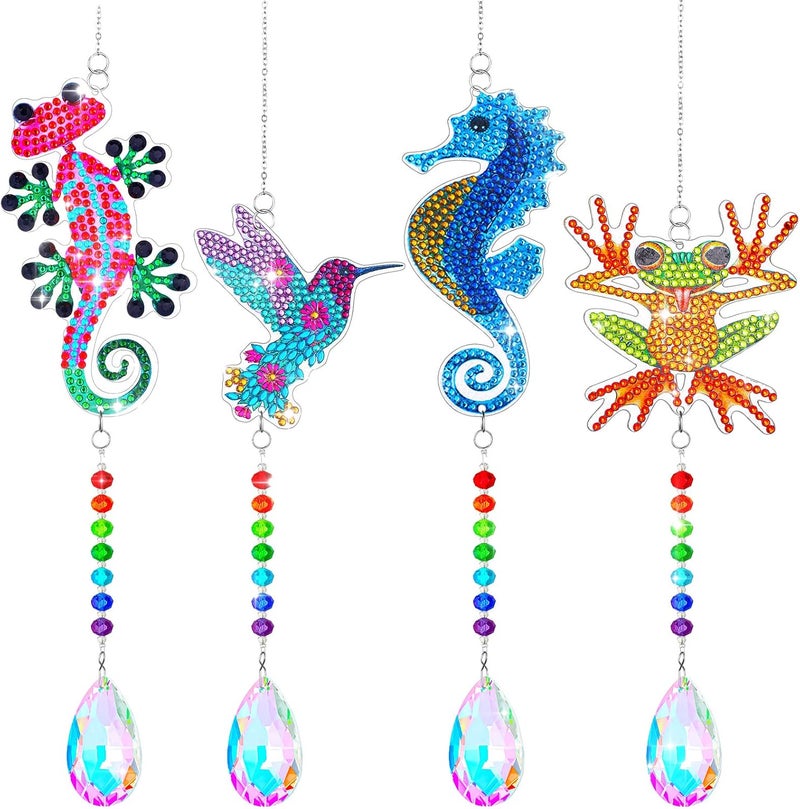 klarako 4 Pcs Diamond Painting Suncatchers Double Sided Suncatcher Wind Chime DIY Crystal Diamond Art Suncatchers Gem Paint by Number Kit Hanging Ornaments for Home Garden Adults (Animal) - Image 1