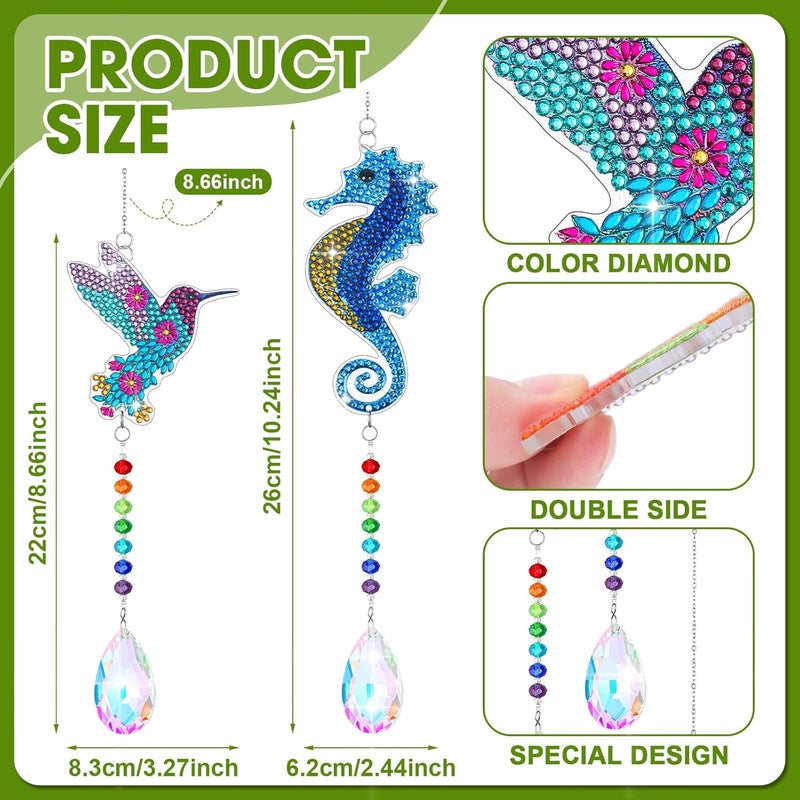klarako 4 Pcs Diamond Painting Suncatchers Double Sided Suncatcher Wind Chime DIY Crystal Diamond Art Suncatchers Gem Paint by Number Kit Hanging Ornaments for Home Garden Adults (Animal) - Image 2