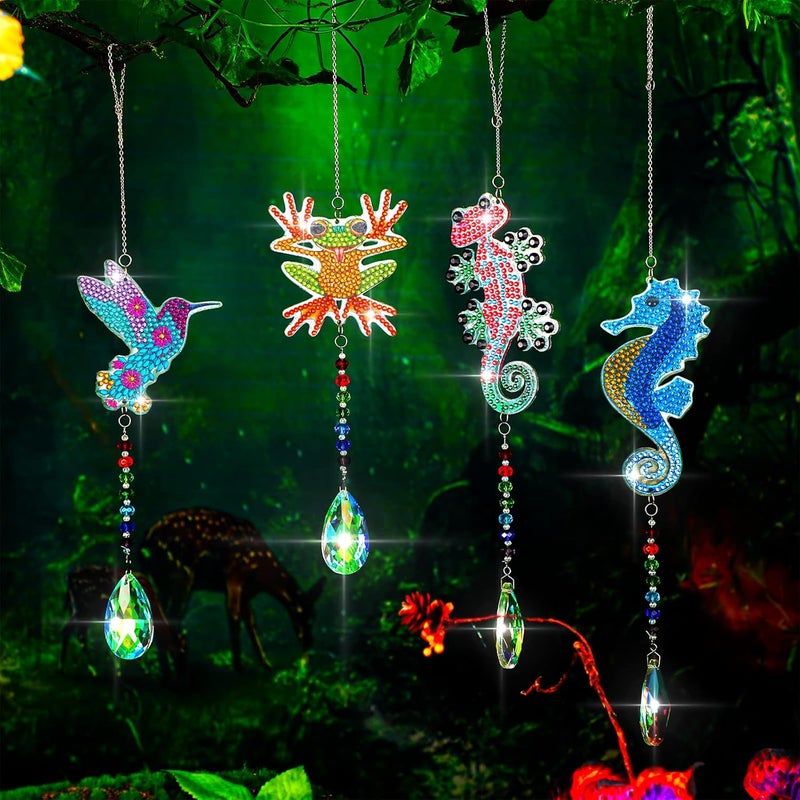 klarako 4 Pcs Diamond Painting Suncatchers Double Sided Suncatcher Wind Chime DIY Crystal Diamond Art Suncatchers Gem Paint by Number Kit Hanging Ornaments for Home Garden Adults (Animal) - Image 5