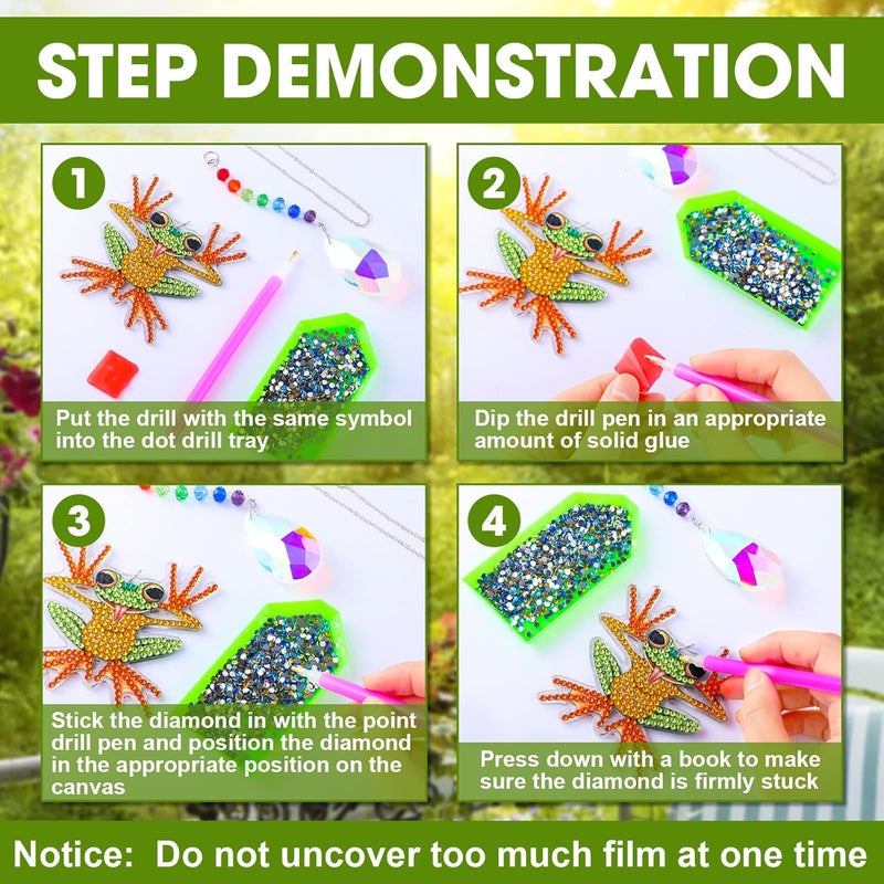 klarako 4 Pcs Diamond Painting Suncatchers Double Sided Suncatcher Wind Chime DIY Crystal Diamond Art Suncatchers Gem Paint by Number Kit Hanging Ornaments for Home Garden Adults (Animal) - Image 4