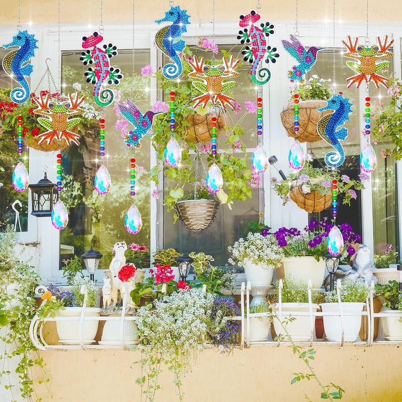 klarako 4 Pcs Diamond Painting Suncatchers Double Sided Suncatcher Wind Chime DIY Crystal Diamond Art Suncatchers Gem Paint by Number Kit Hanging Ornaments for Home Garden Adults (Animal) - Image 3