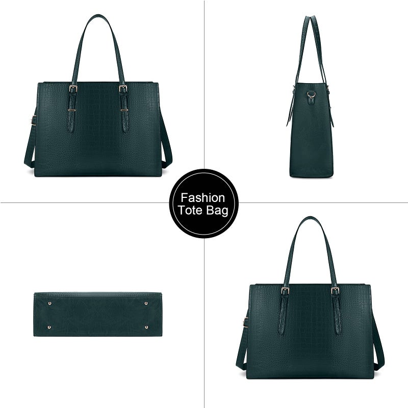 Lubardy Laptop Bag for Women 15.6 Inch Laptop Tote Bag Leather Classy Computer Briefcase for Work Waterproof Handbag Professional Shoulder Bag Women Business Office Bag Large Capacity Dark Green - Image 5