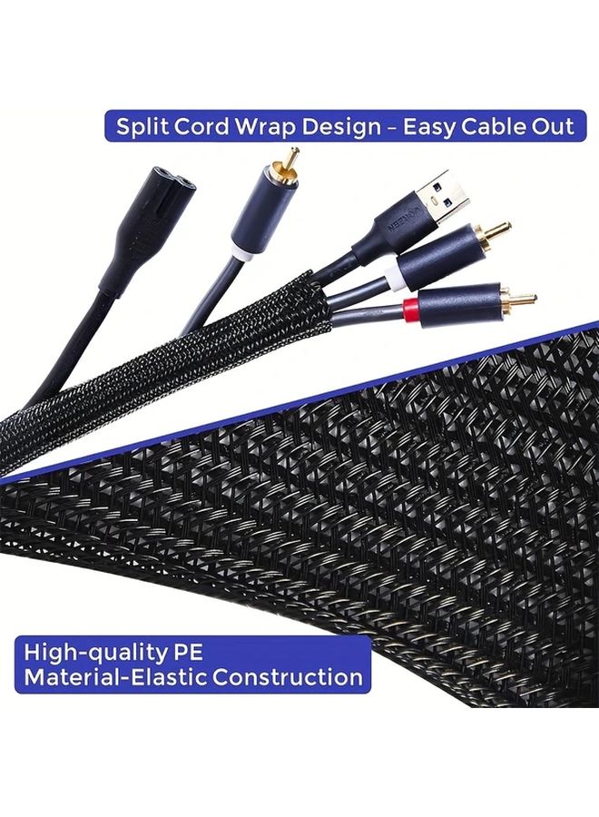 78 Inch 19mm Black Split Cable Sleeve Durable Polyester Wire Organizer for Desk PC TV Phone Cords - Image 5