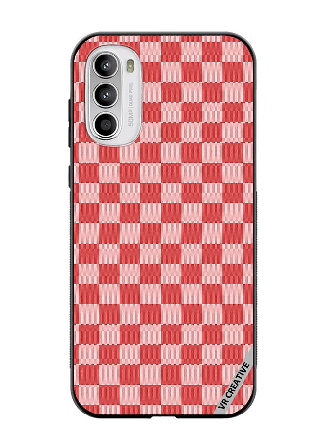 Protective Case Cover For Motorola Moto G82 Red Checkerboard Abstract Textured Checkers Design Multicolour
