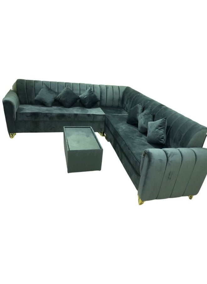 Maharat Al Bahar - L Shape Valvet Sofa Set With Cushion & Table 6 Seaters Light/Green 250x80x80 - Image 1