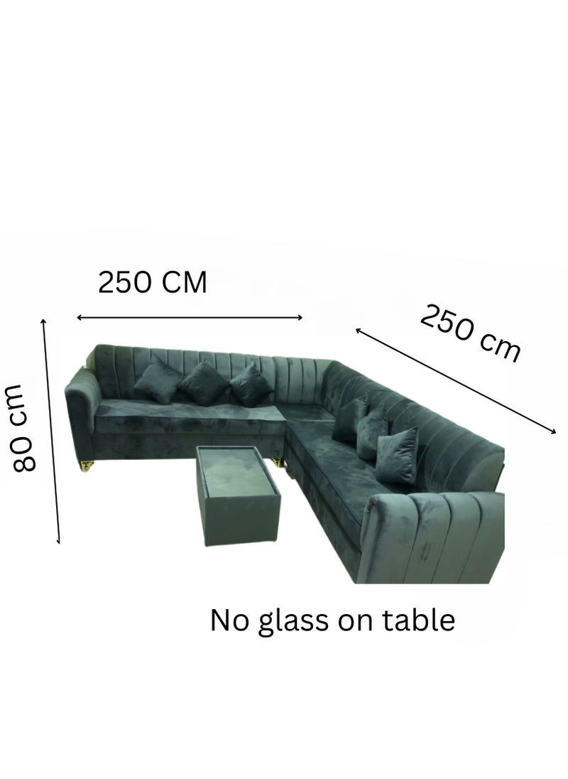 Maharat Al Bahar - L Shape Valvet Sofa Set With Cushion & Table 6 Seaters Light/Green 250x80x80 - Image 1