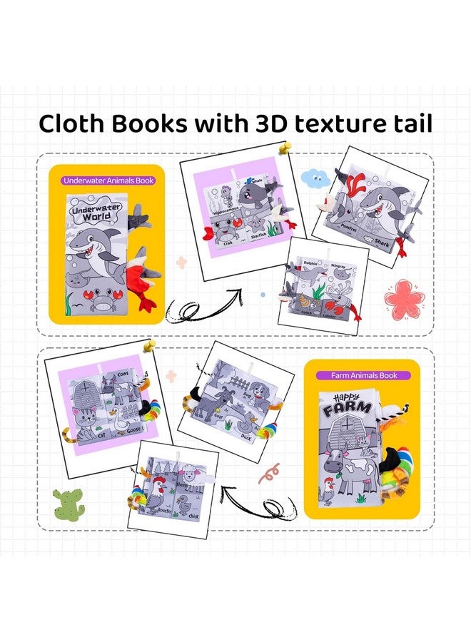 KolorFish Cloth Book Touch And Feel Crinkle Tail Book For Infant Babies 0-3-6-9-12-18 Months, Early Educational Preschool Learning Interactive Soft Toys (Pack Of 4) Large, Multicolor - Image 2