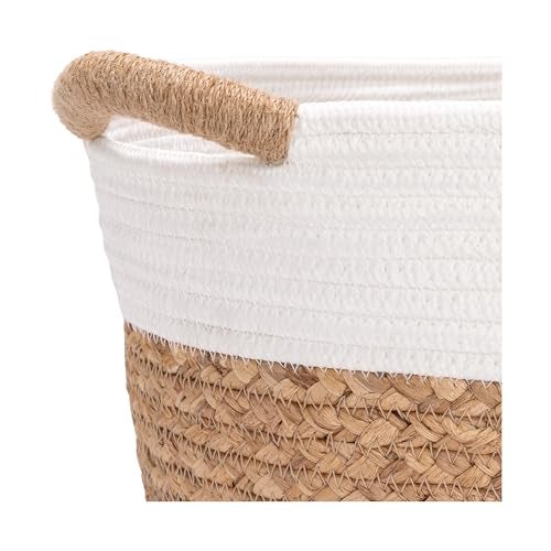 Seville Classics Premium Natural Handwoven Portable Laundry Bin Basket with Carrying Handles, Household Storage for Clothes, Linens, Sheets, Natural Water Hyacinth and White Rope, 3 Piece Set - Image 2