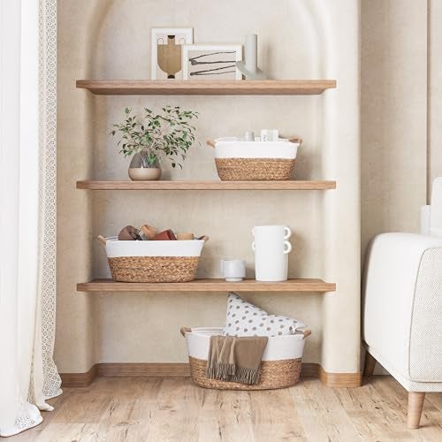 Seville Classics Premium Natural Handwoven Portable Laundry Bin Basket with Carrying Handles, Household Storage for Clothes, Linens, Sheets, Natural Water Hyacinth and White Rope, 3 Piece Set - Image 5