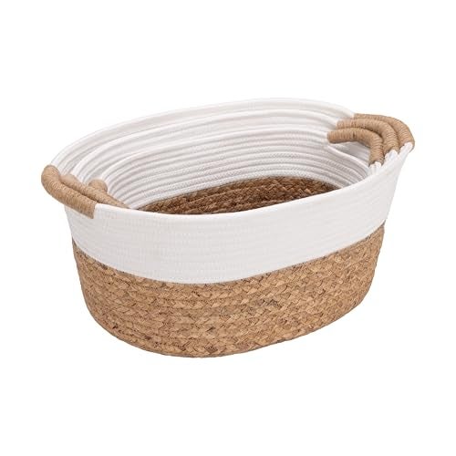 Seville Classics Premium Natural Handwoven Portable Laundry Bin Basket with Carrying Handles, Household Storage for Clothes, Linens, Sheets, Natural Water Hyacinth and White Rope, 3 Piece Set - Image 3